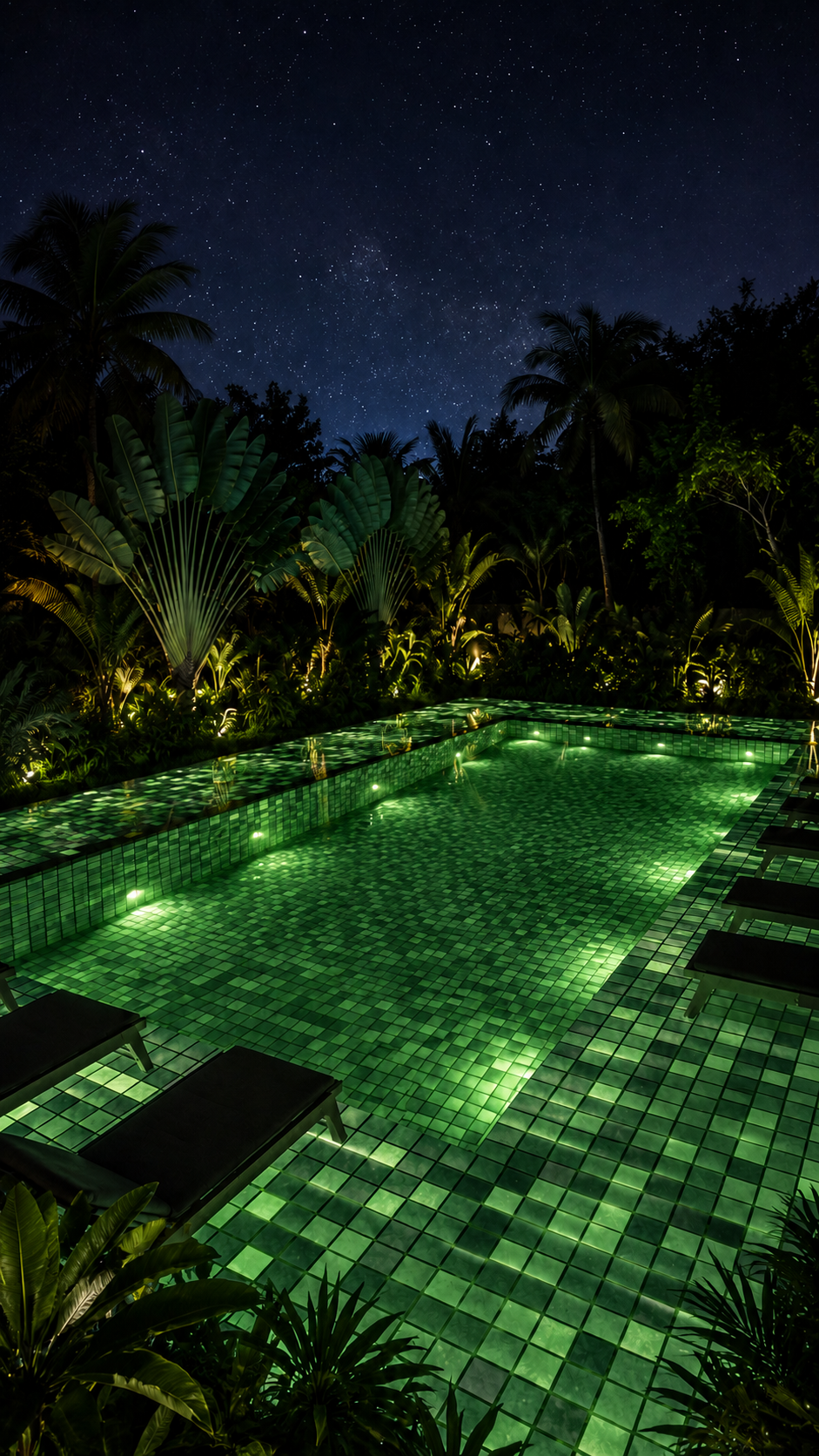 Même piscine la nuit, dans la teinte sélectionnée